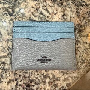 Coach Leather Card Case - Light Blue & Gray
